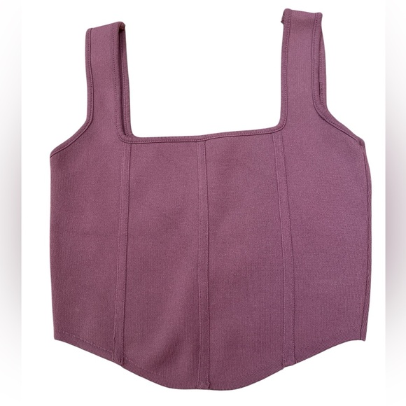 Zara Mauve Sleeveless Pullover Square Neck Stretch Corset Crop Top - Picture 2 of 4